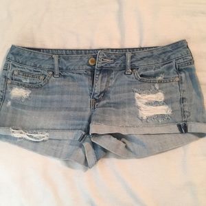 Distressed jean shorts